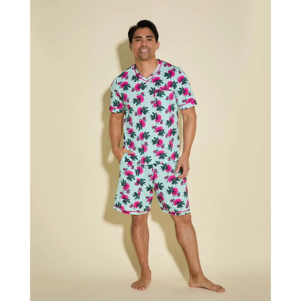Cosabella Men's Pima Cotton Modal‎ Printed Pajama Set V-Neck Short Sleeve,Shorts